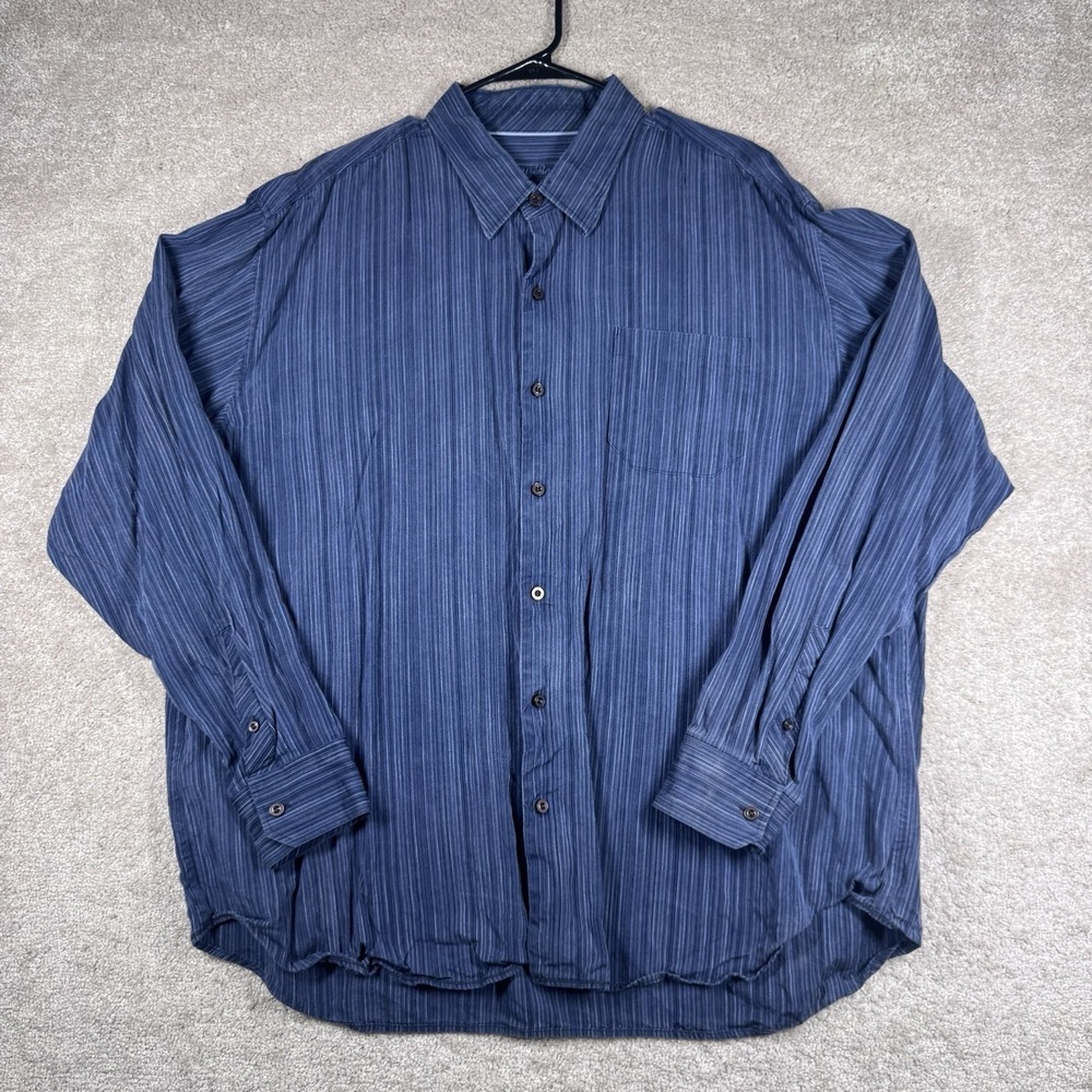 Tommy Bahama Shirt Mens XXL Stripe Tencel Embroidered Button Up Casual Luxury